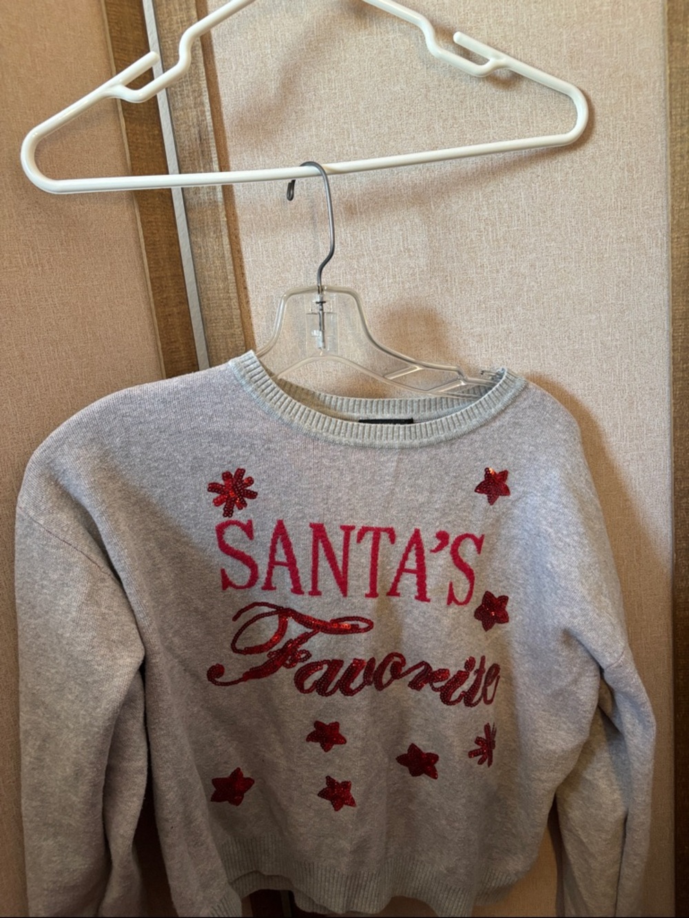Forever 21 Gray Crewneck Sweatshirt with Red Glitter Holiday Text Junior Large
